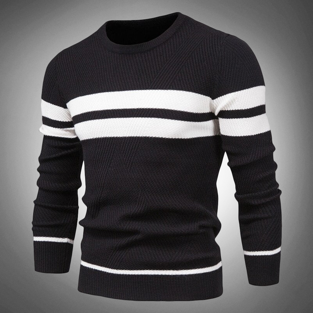 Men's Striped Crew Neck Sweater Knitted Textured Pattern Casual