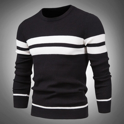 Men's Striped Crew Neck Sweater Knitted Textured Pattern Casual