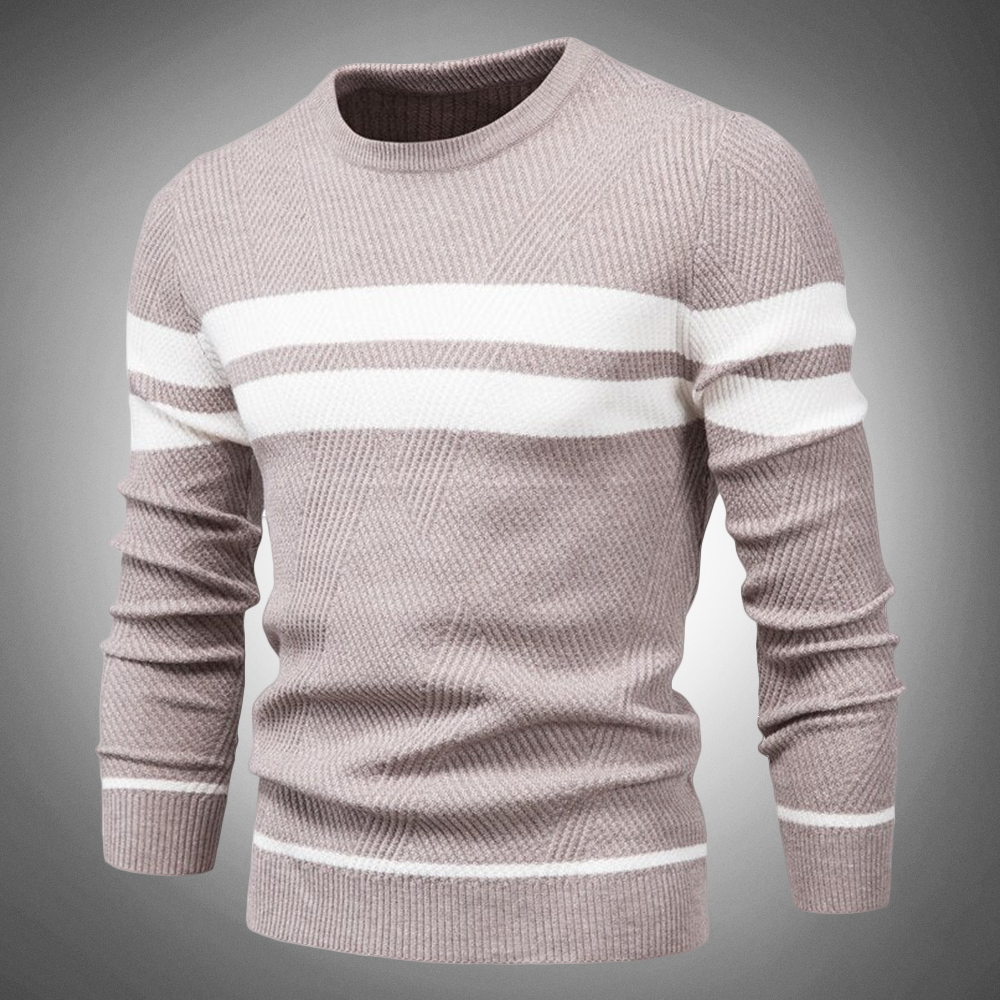 Men's Striped Crew Neck Sweater Knitted Textured Pattern Casual
