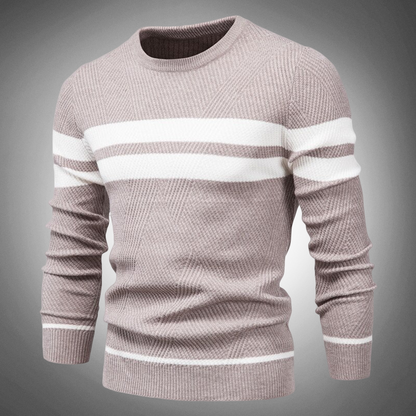 Men's Striped Crew Neck Sweater Knitted Textured Pattern Casual