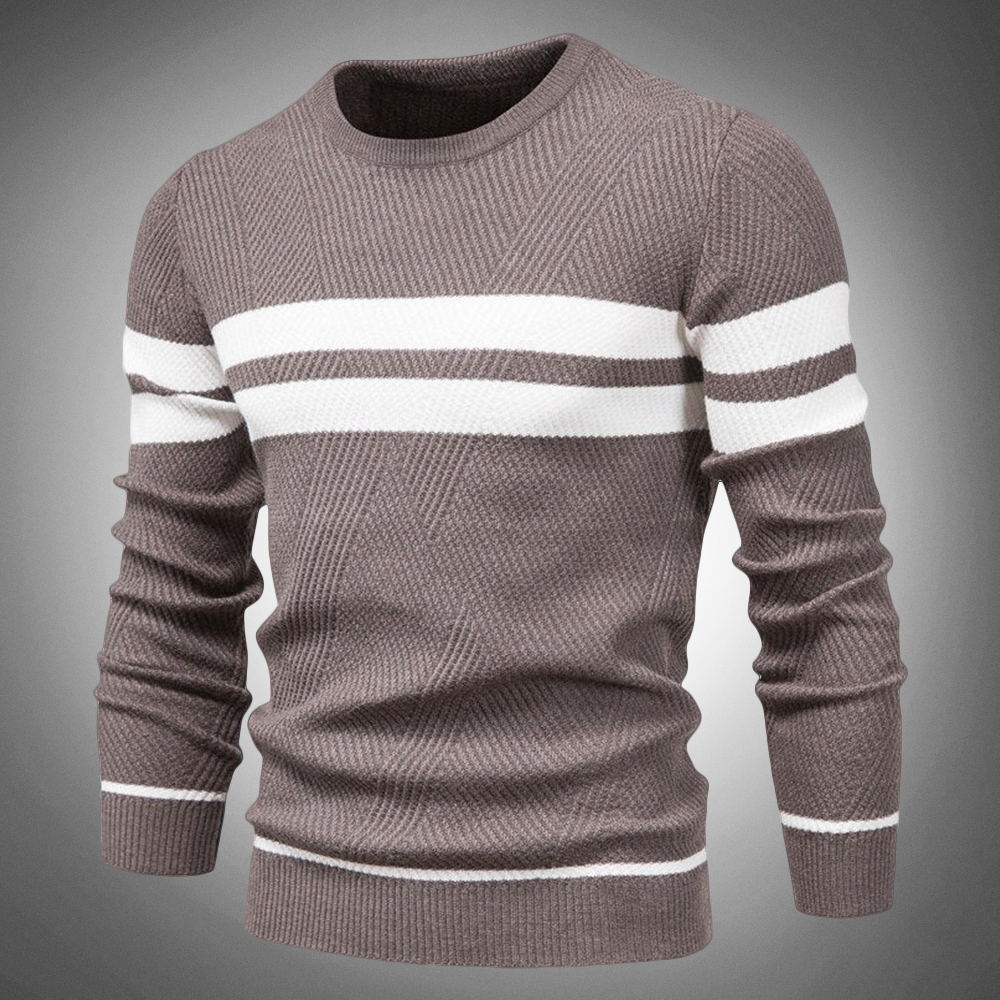 Men's Striped Crew Neck Sweater Knitted Textured Pattern Casual