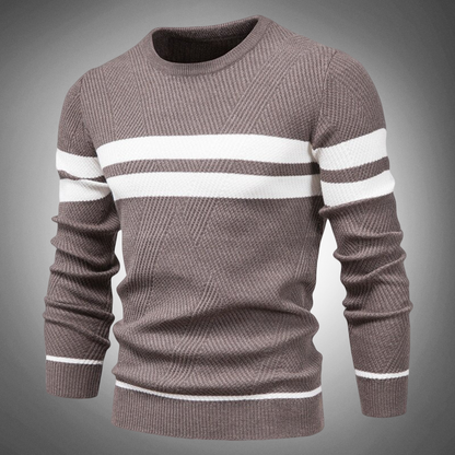 Men's Striped Crew Neck Sweater Knitted Textured Pattern Casual