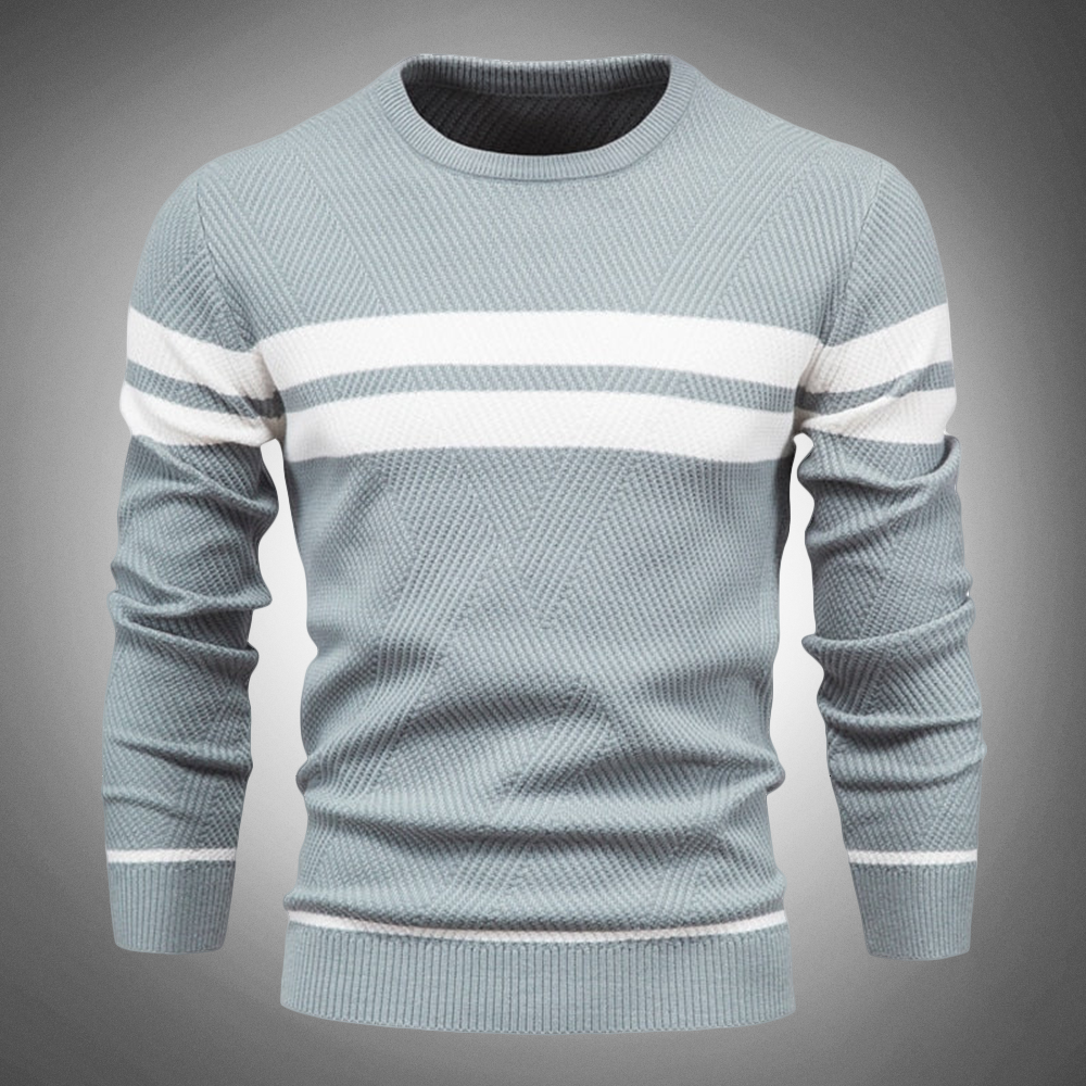 Men's Striped Crew Neck Sweater Knitted Textured Pattern Casual - VibreMode