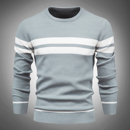 Men's Striped Crew Neck Sweater Knitted Textured Pattern Casual - VibreMode