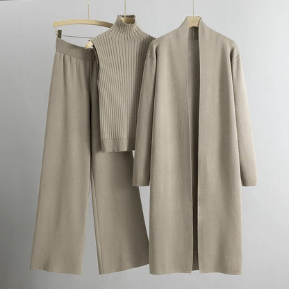 Women's 3-Piece Set Cardigan Wide Leg Pants - VibreMode