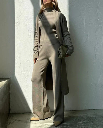 Women's 3-Piece Set Cardigan Wide Leg Pants