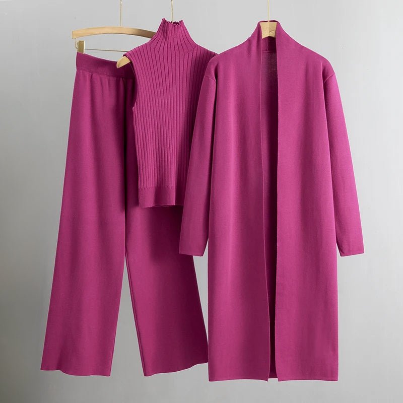 Women's 3-Piece Set Cardigan Wide Leg Pants