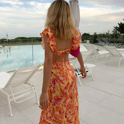 Women's V-Neck Ruffle Midi Dress - VibreMode