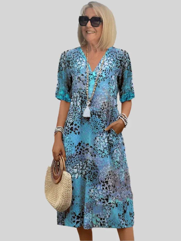 Women's V-Neck Casual Midi Dress - VibreMode