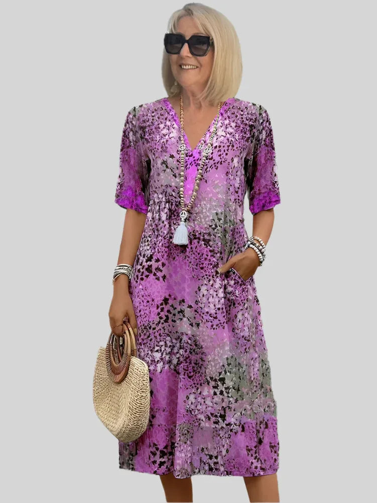 Women's V-Neck Casual Midi Dress
