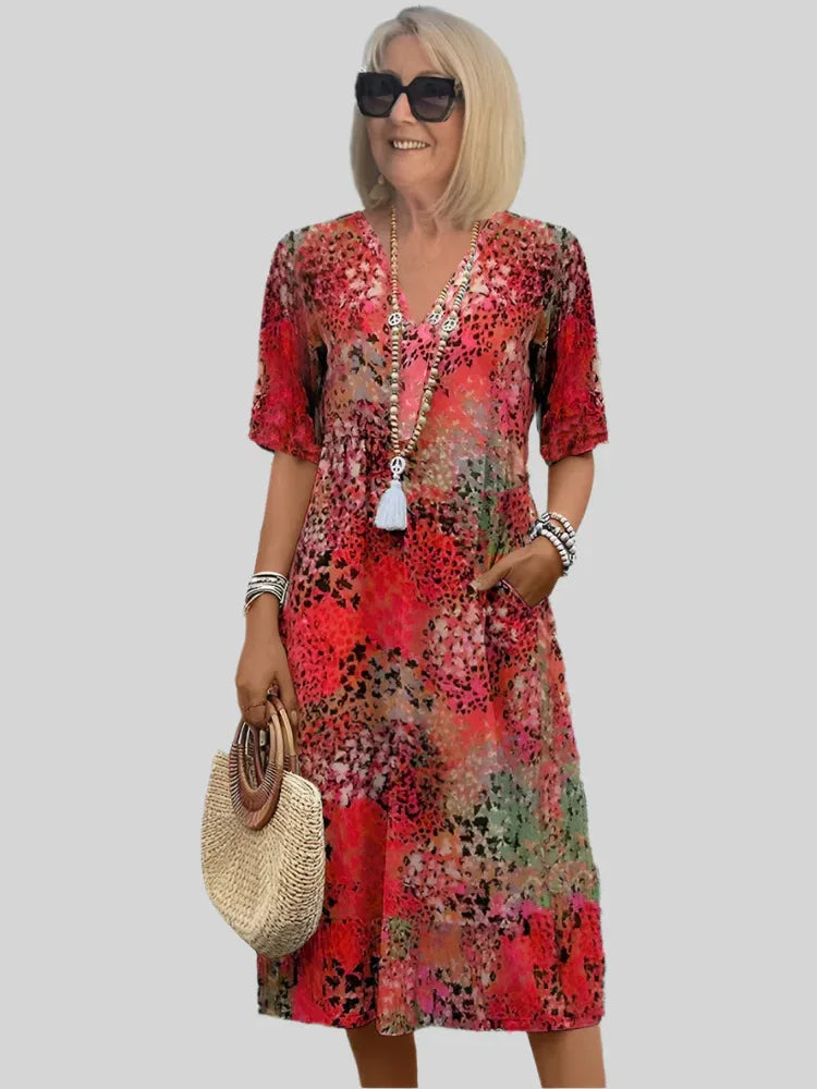 Women's V-Neck Casual Midi Dress