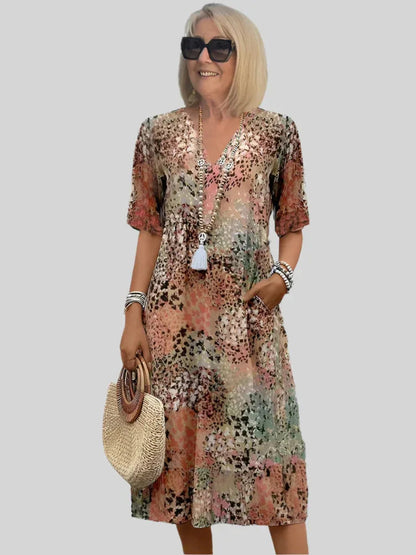 Women's V-Neck Casual Midi Dress