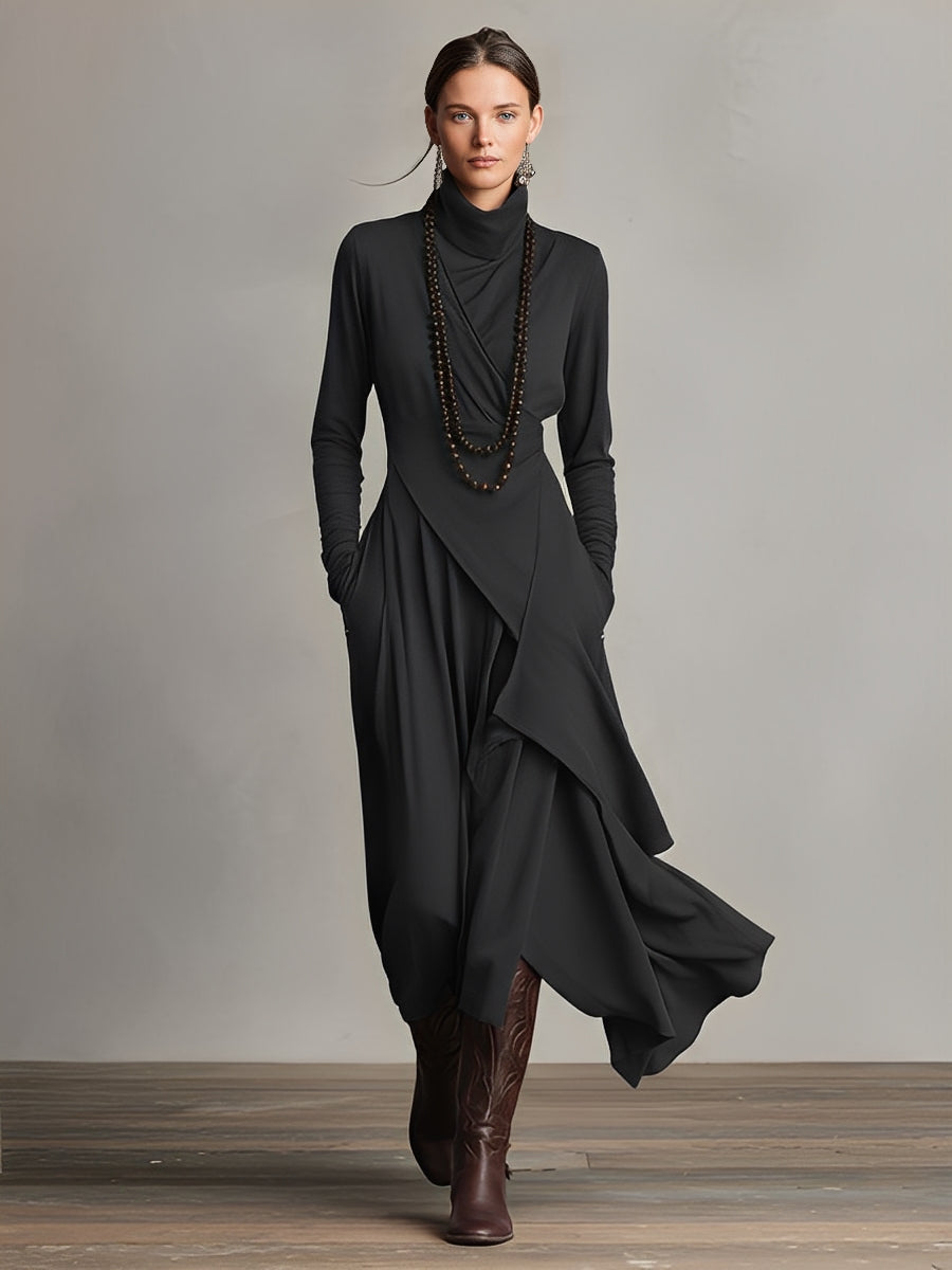 Cozy Crew Neck Knee Length Dress - VibreMode