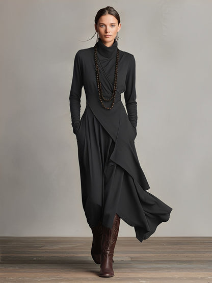 Cozy Crew Neck Knee Length Dress - VibreMode