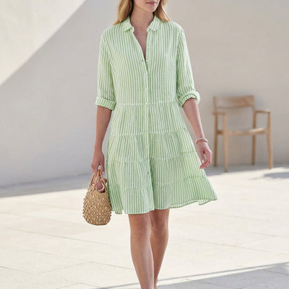 Women's Tiered Mini Dress Button-Down Cotton - VibreMode