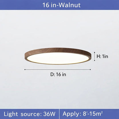 Circular Wooden Ceiling Light Walnut LED Ultrathin Indoor