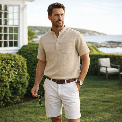 Men's Cotton Linen Henley Shirt Casual