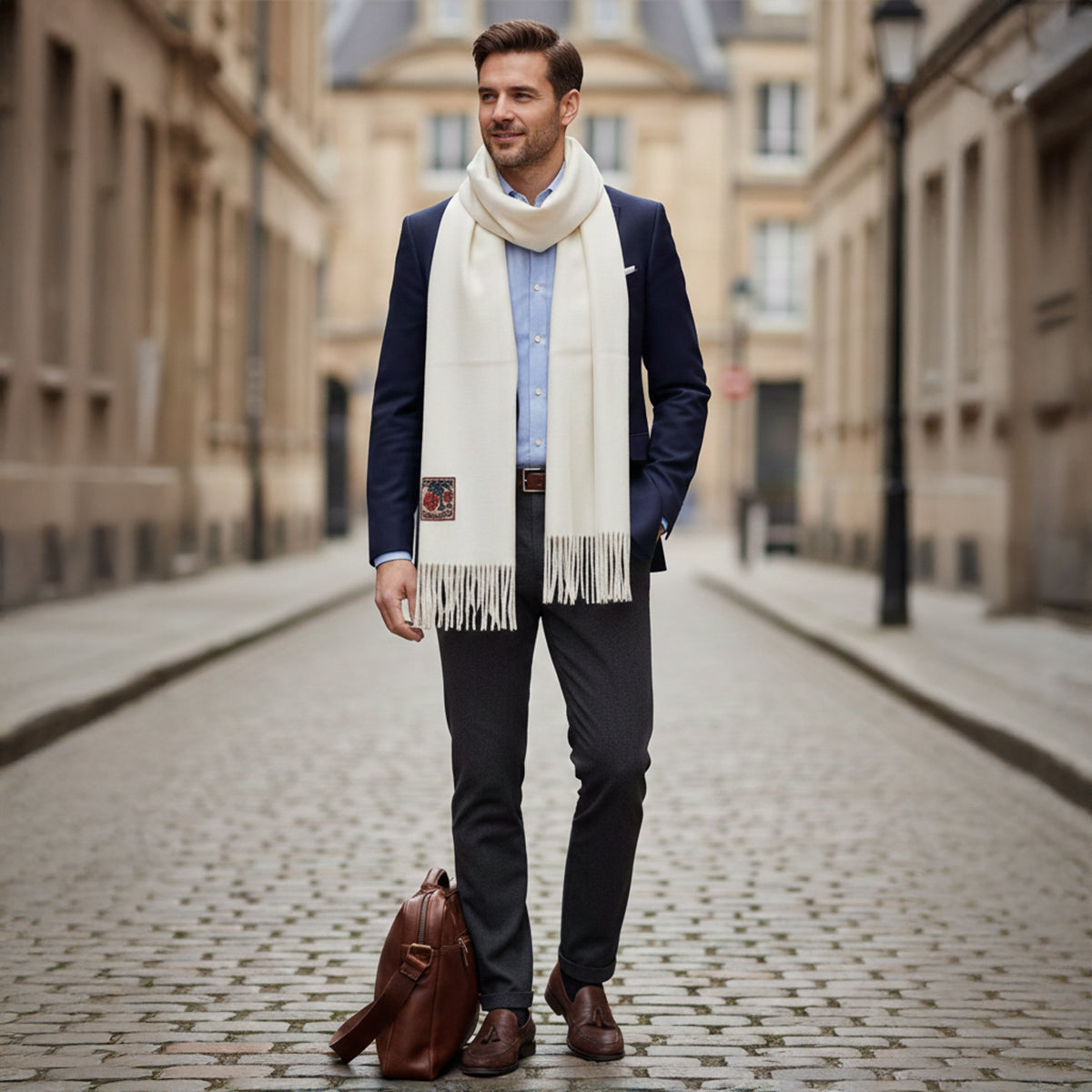 Men's Cashmere Merino Scarf White
