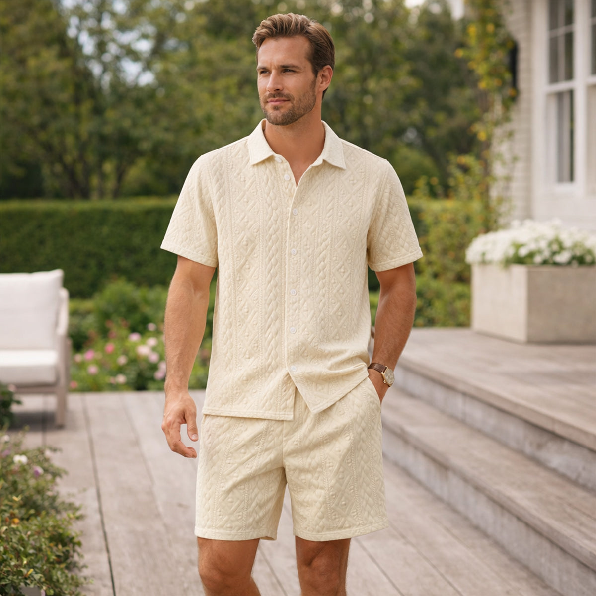 Men's Casual Summer Shirt And Shorts Set