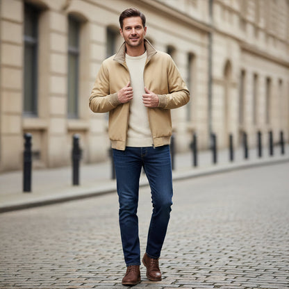 Men's Fleece Lined Windbreaker Lightweight Bomber Jacket