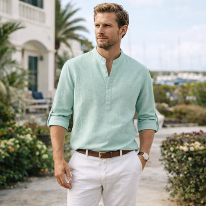 Men's Linen Casual Shirt Lightweight Beige