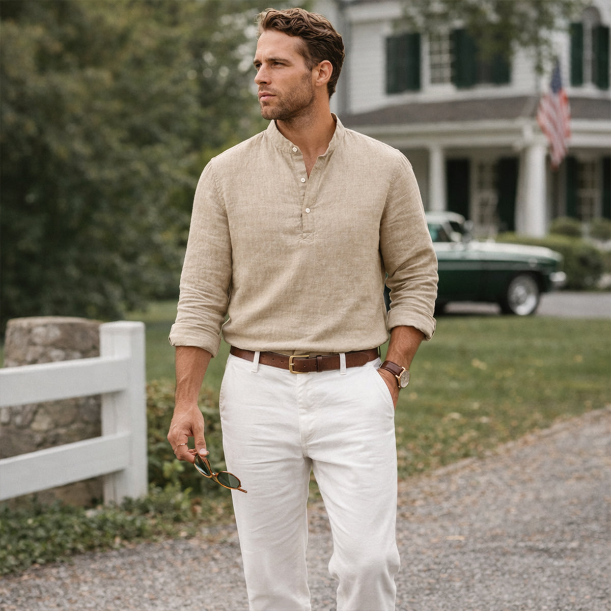 Men's Linen Casual Shirt Breathable Beige