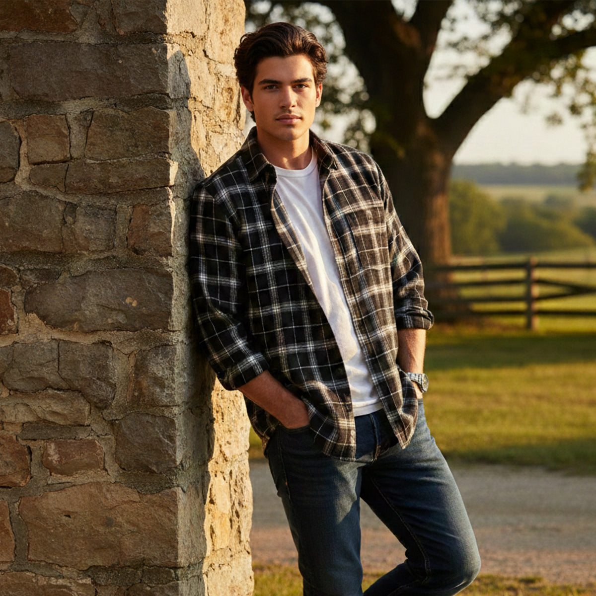 Men's Plaid Casual Shirt Loose Fit Retro Style