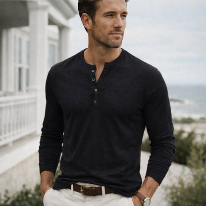Men's Cotton Henley T Shirt Casual Button Neck