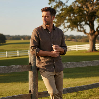 Men's Cotton Linen Shirt Lightweight Stand Collar