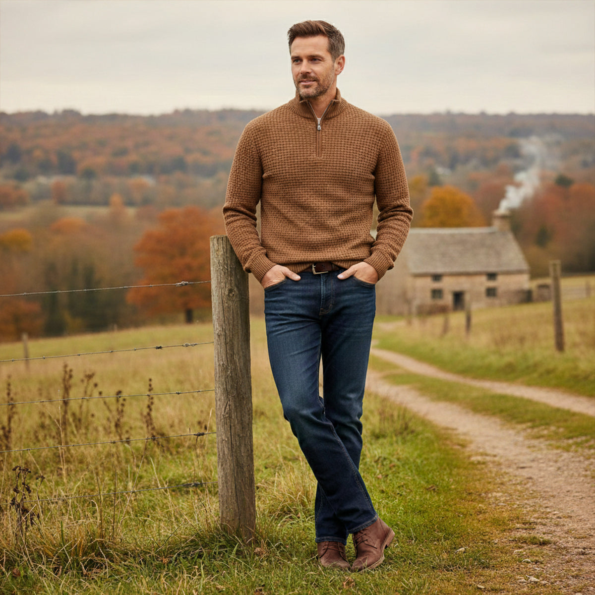 Men's Textured Quarter Zip Knit Sweater