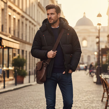 Men's Warm Puffer Coat Hooded Winter Zipper Pockets