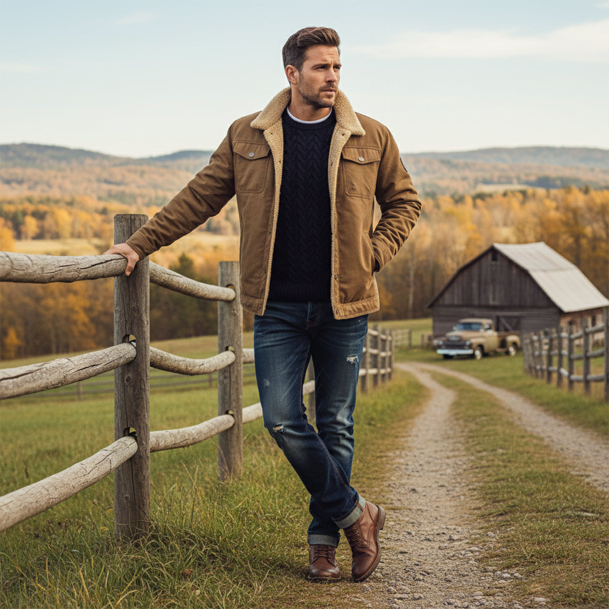 Men's Padded Bomber Jacket Sherpa Lined Shearling Collar