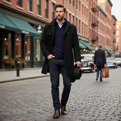 Men's Wool Blend Smart Jacket Zipper Button Closure