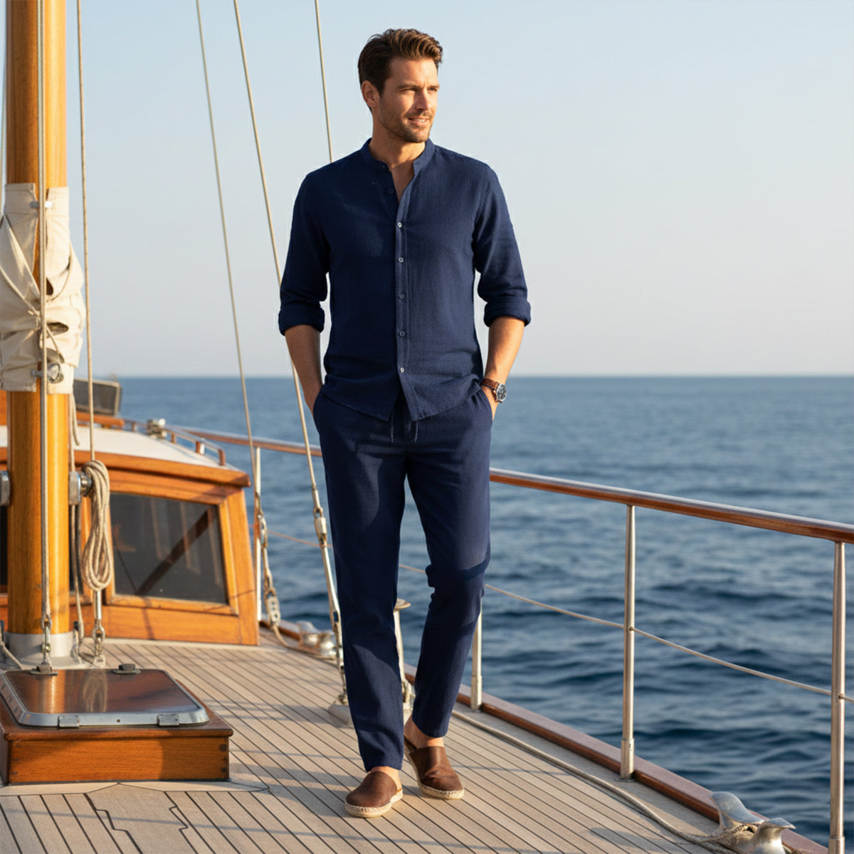 Men's Summer Shirt And Trousers Lightweight Set