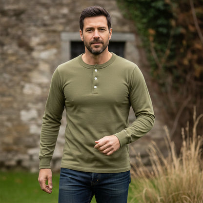 Men's Cotton Casual Henley Shirt Lightweight