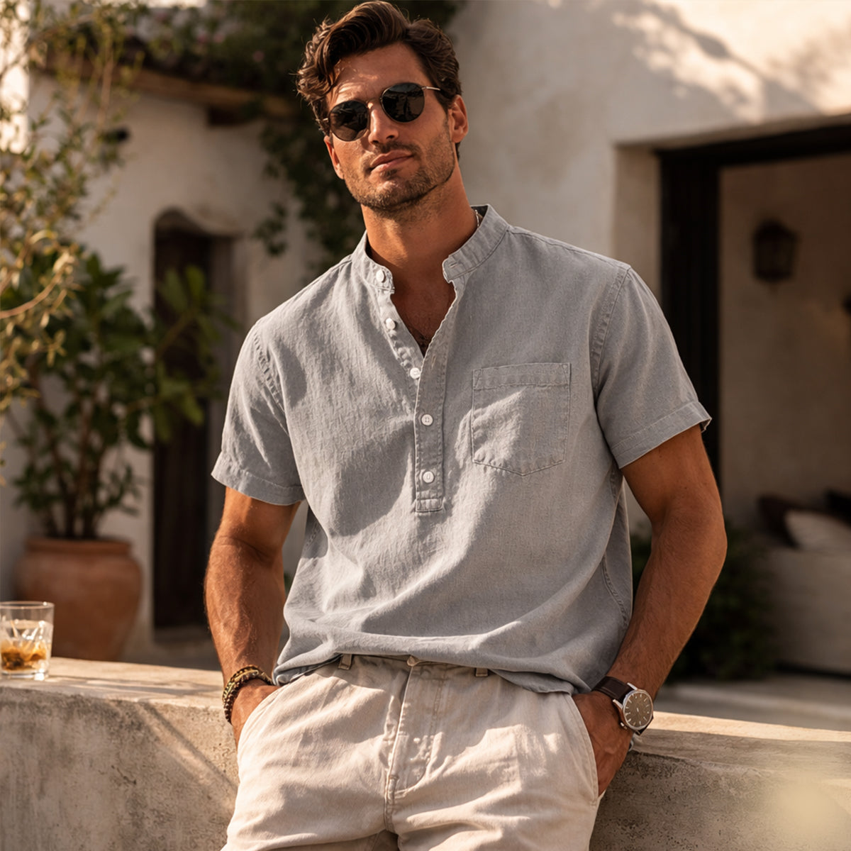 Men's Soft Summer Shirt Cotton Chest Pocket