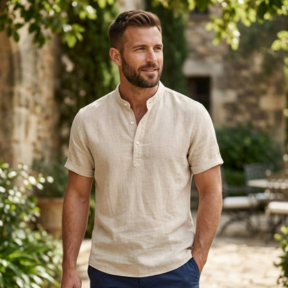 Mens Linen Button Up Shirt Lightweight Beige