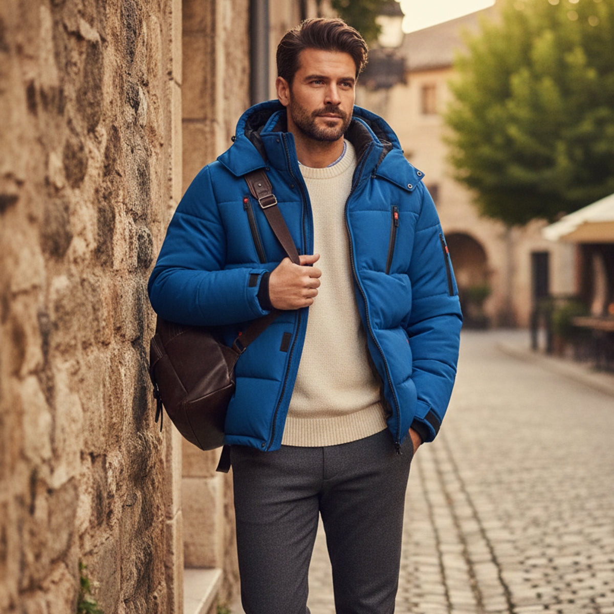 Men's Warm Puffer Coat Hooded Winter Zipper Pockets
