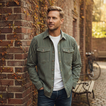 Men's Vertical Stripe Denim Shirt