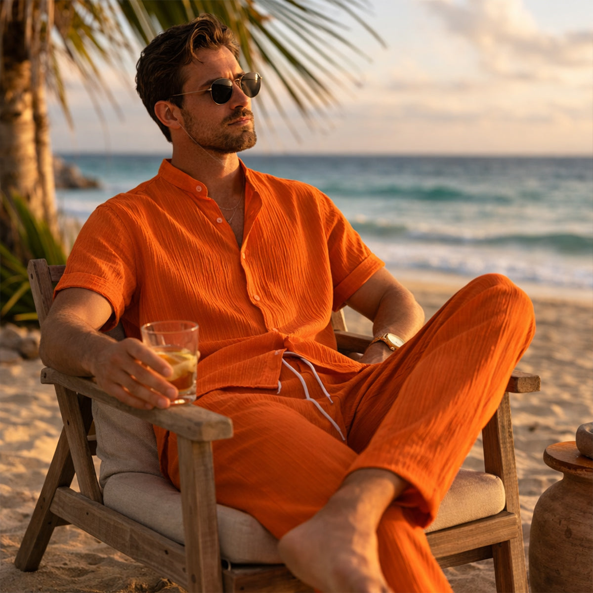Men's Linen Summer Set Shirt Pants Lightweight