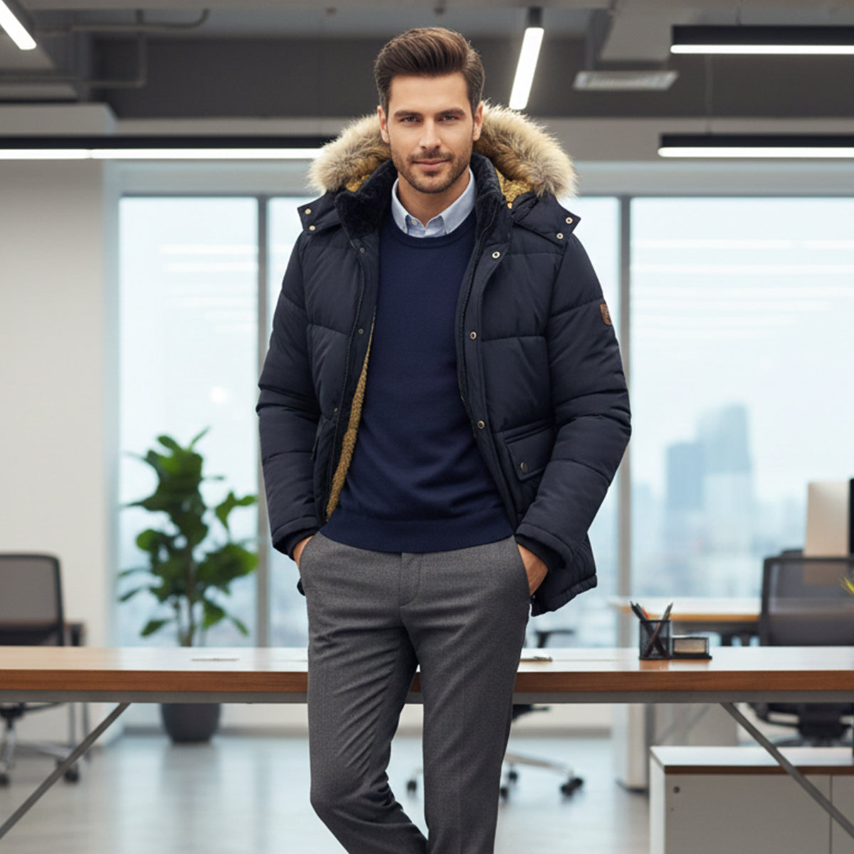 Men's Winter Parka Jacket Warm Fur Collar