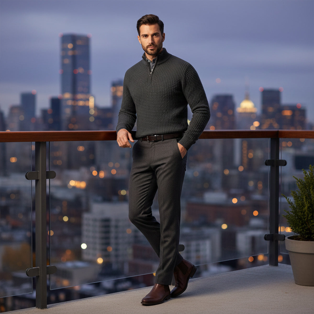 Men's Textured Quarter Zip Knit Sweater
