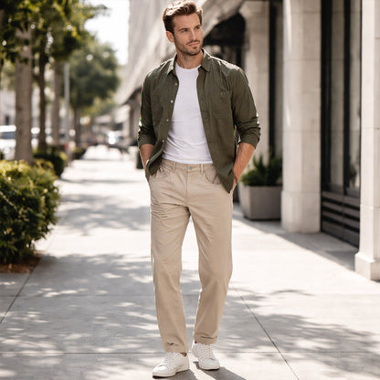Men's Cotton Straight Leg Pants Loose Fit