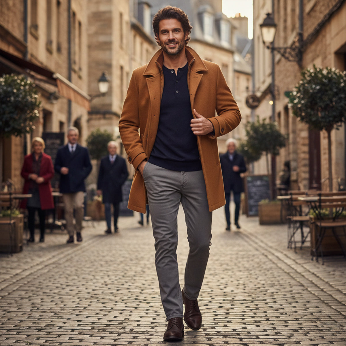 Men's Wool Blend Smart Jacket Zipper Button Closure