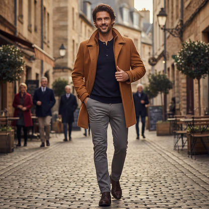 Men's Wool Blend Smart Jacket Zipper Button Closure