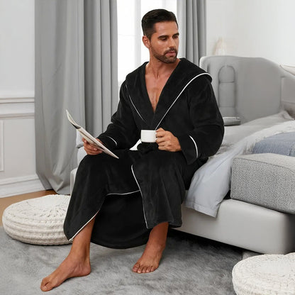 Men's Hooded Fleece Bathrobe With Belt