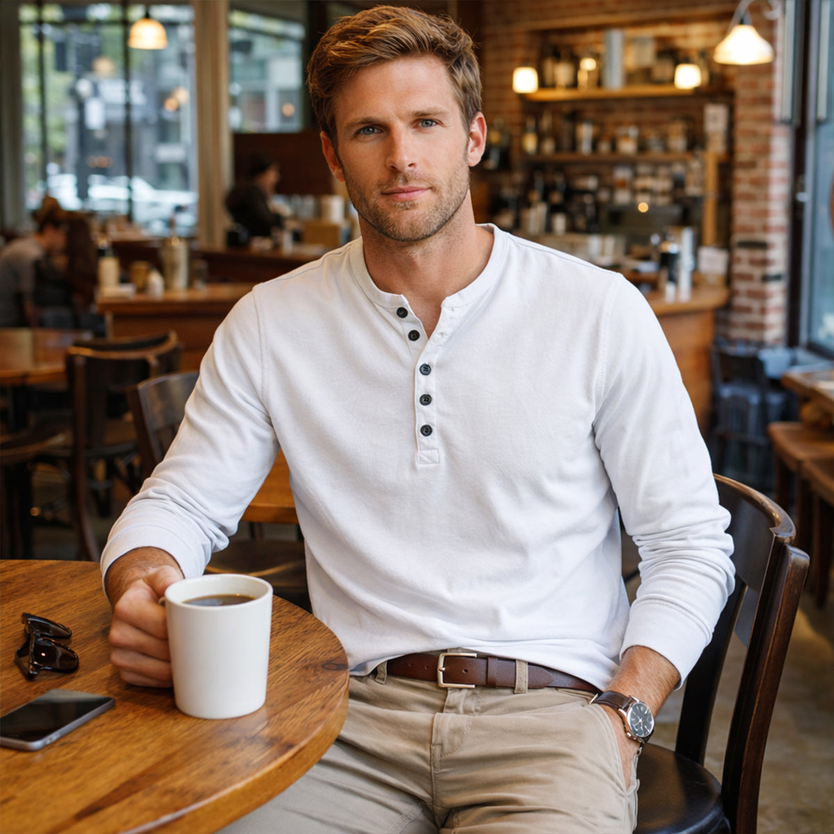 Mens Cotton Blend Henley Shirt Breathable