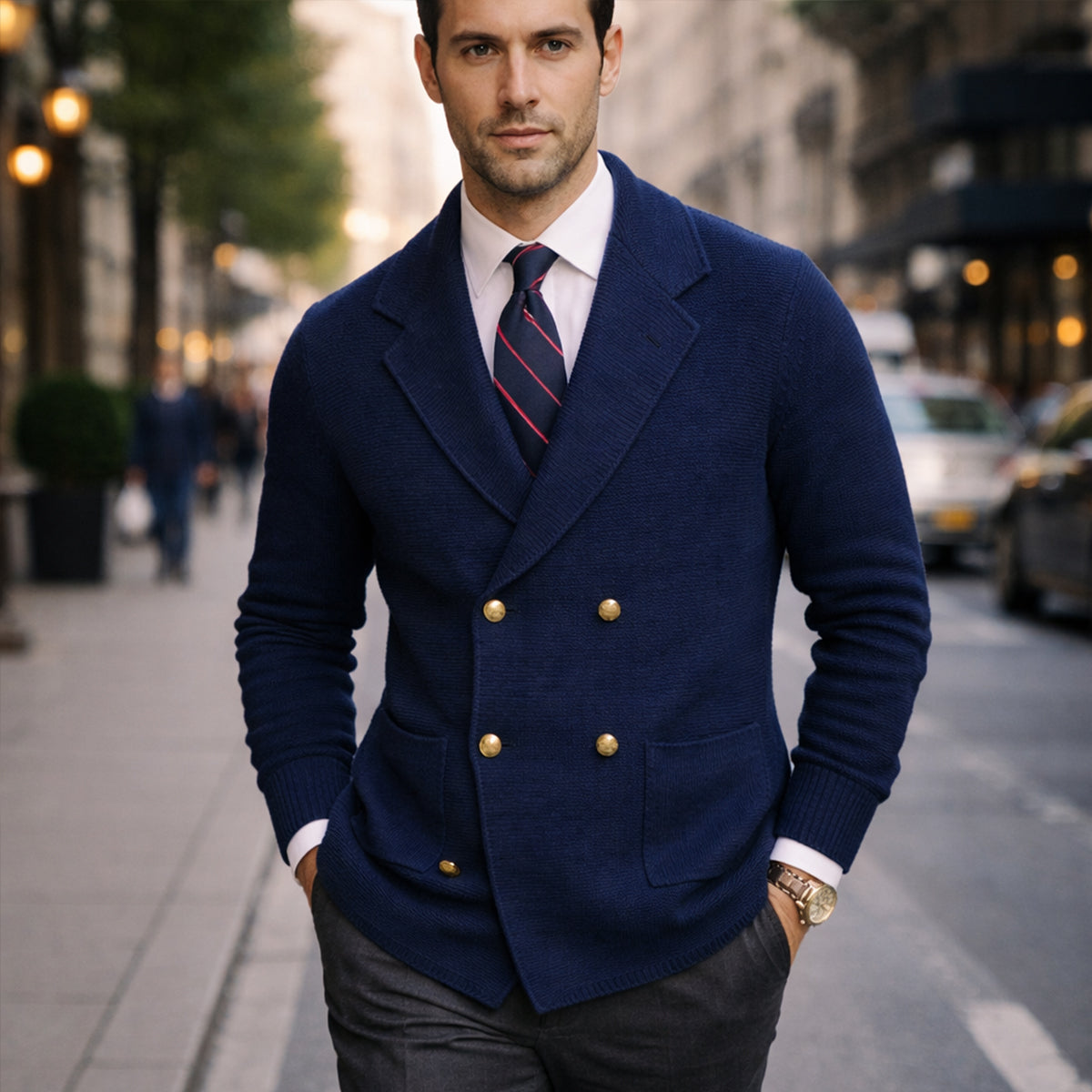 Men's Double Breasted Knit Cardigan