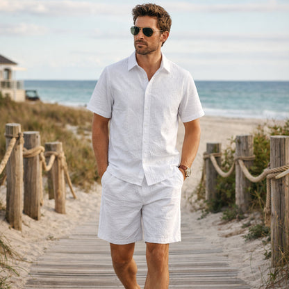 Men's Textured Summer Shirt And Shorts Set
