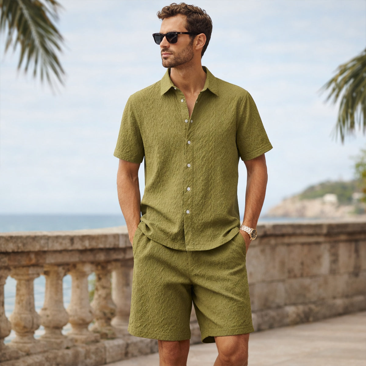 Men's Casual Summer Shirt And Shorts Set